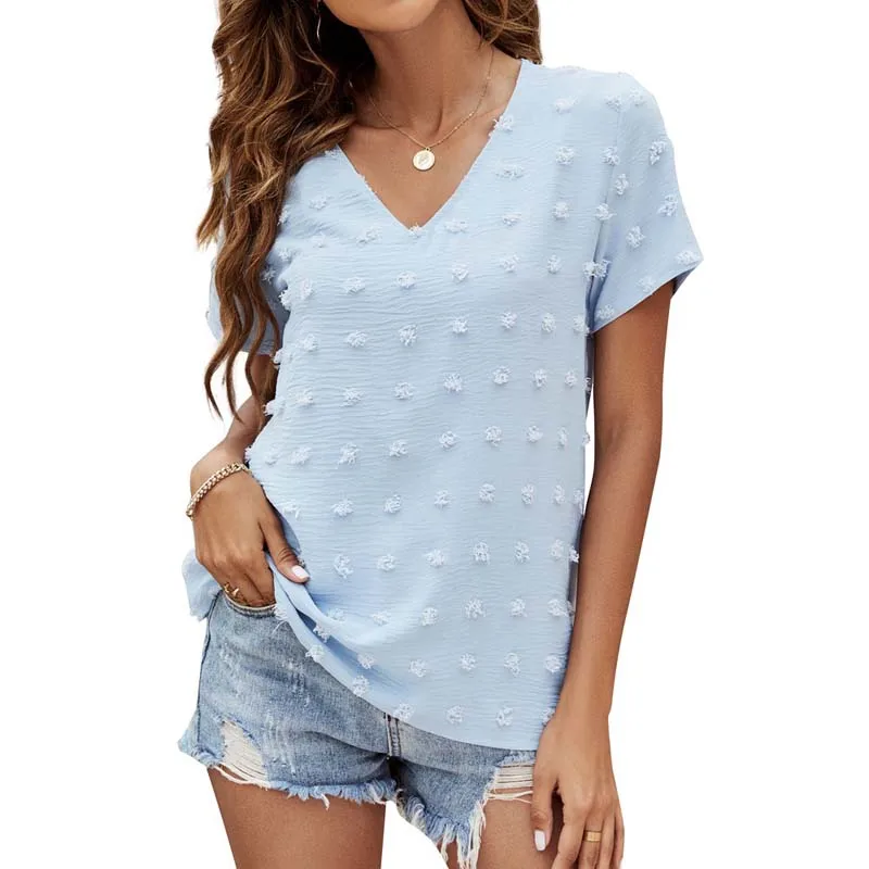 

Женская блузка в горошек, с V-образным вырезом и коротким рукавом