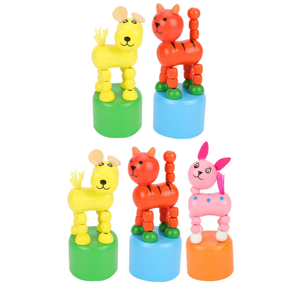 

5pcs Toys Animal Finger Puppet Wooden Animal Spring Swinging for Home Festival
