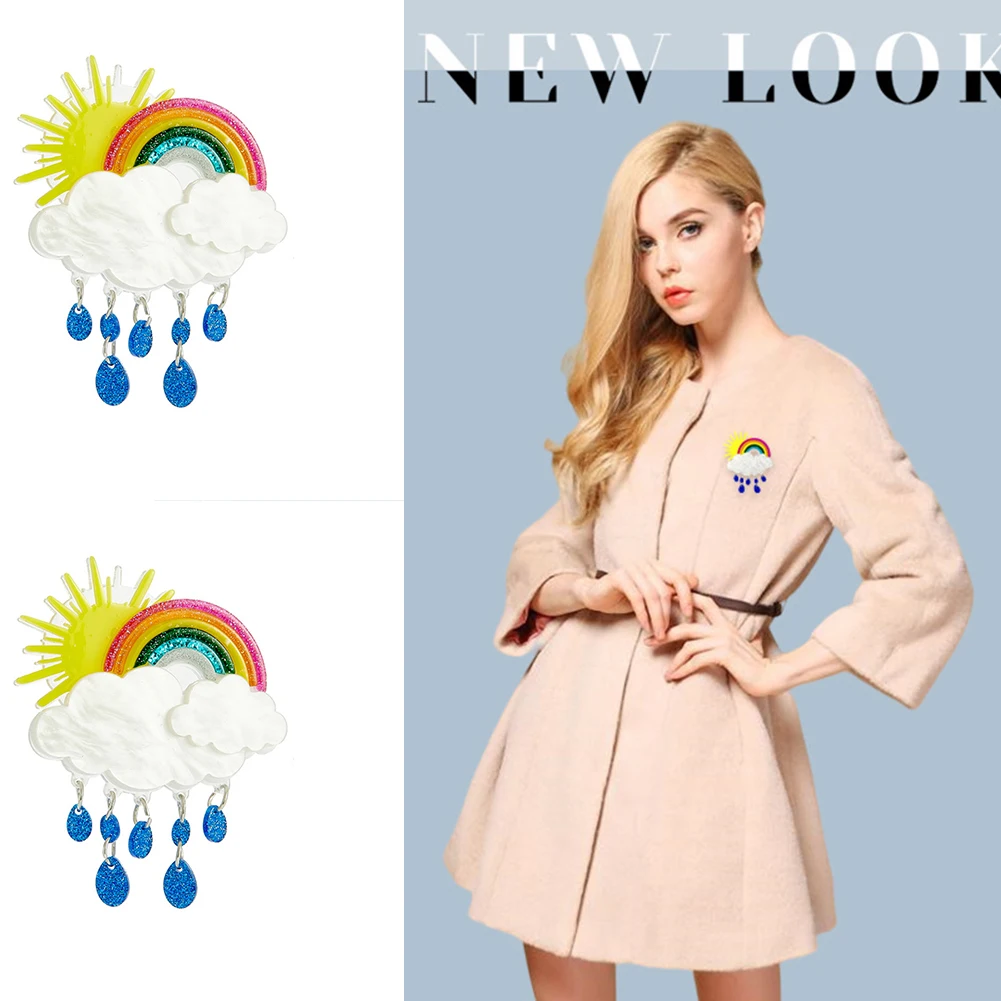 

2023 New Acrylic Rainbow Sun White Cloud Pendant Brooches For Women Cartoon Cute Badge Lapel Office Brooch Pin Gifts Trendy 1PC