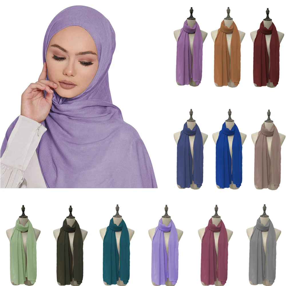

Hijab Scarf 70*170cm Plain Chiffon Scarves For Women Muslim Fasion Islam Clothing Headscarves Shawl For Ladies Headwrap Ramadan