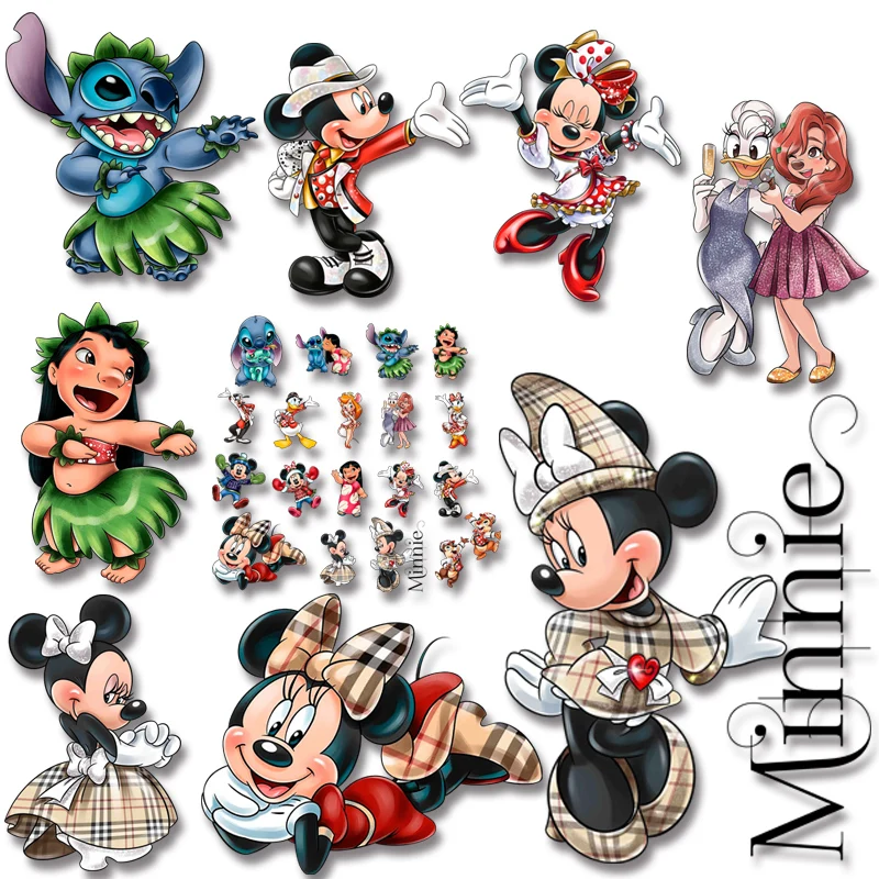 

Mickey Minnie Stitch Lilo Stickers Iron on transfers Heat transfer patches Patches for Clothes Hoodies T-shirts