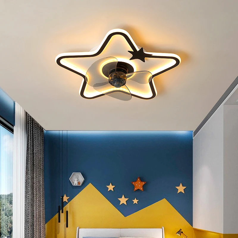 

Подвесная лампа, светодиодная художественная люстра, потолочный вентилятор, стандартная Скандинавская детская комната без лезвий, для спальни, с дистанционным управлением