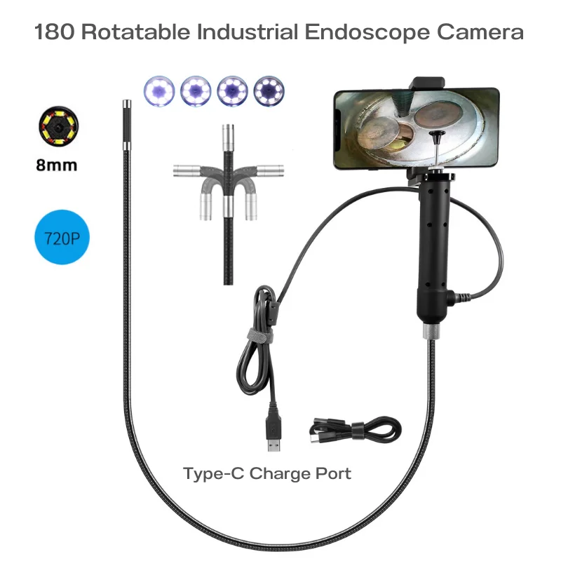 

8.5mm 180 Rotatable Industrial Endoscope Camera Control Steering Automotive Pipe Security Video Inspection Device