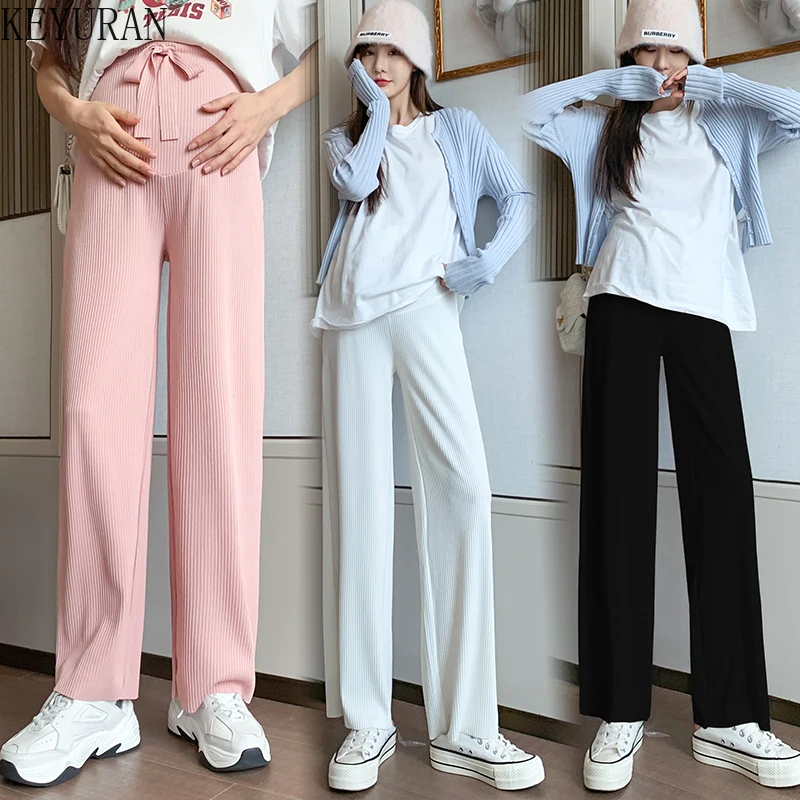 

2021 Spring Autumn Maternity Long Pants Wide Leg Straight Loose Pants for Pregnant Women Elastic Waist Belly Pregnancy