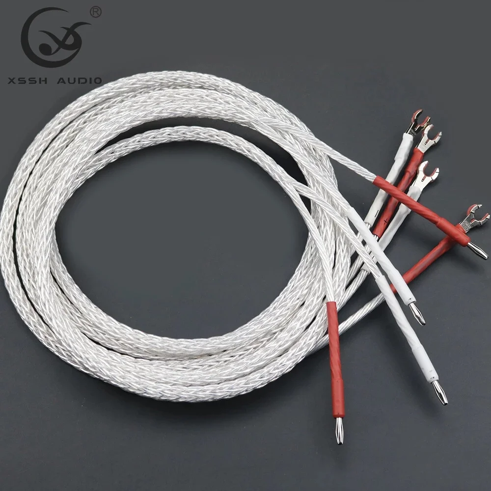

1 Pair XXSH Hi-end DIY OEM HIFI Rhodium Y Shape Spade to Banana Plug Pure Copper OCC Silver Plated 16 Core Speaker Cable Wire