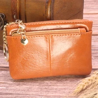 designer brand small wallets purses for women oil wax pu leather high quality mini money bags pouch female card holder key ring