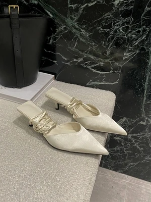 Pure Color Ribbon Winding Summer Shoes European and American Newest Style Thin High Heel Pointed Toe Fashion Show Woman Sandals