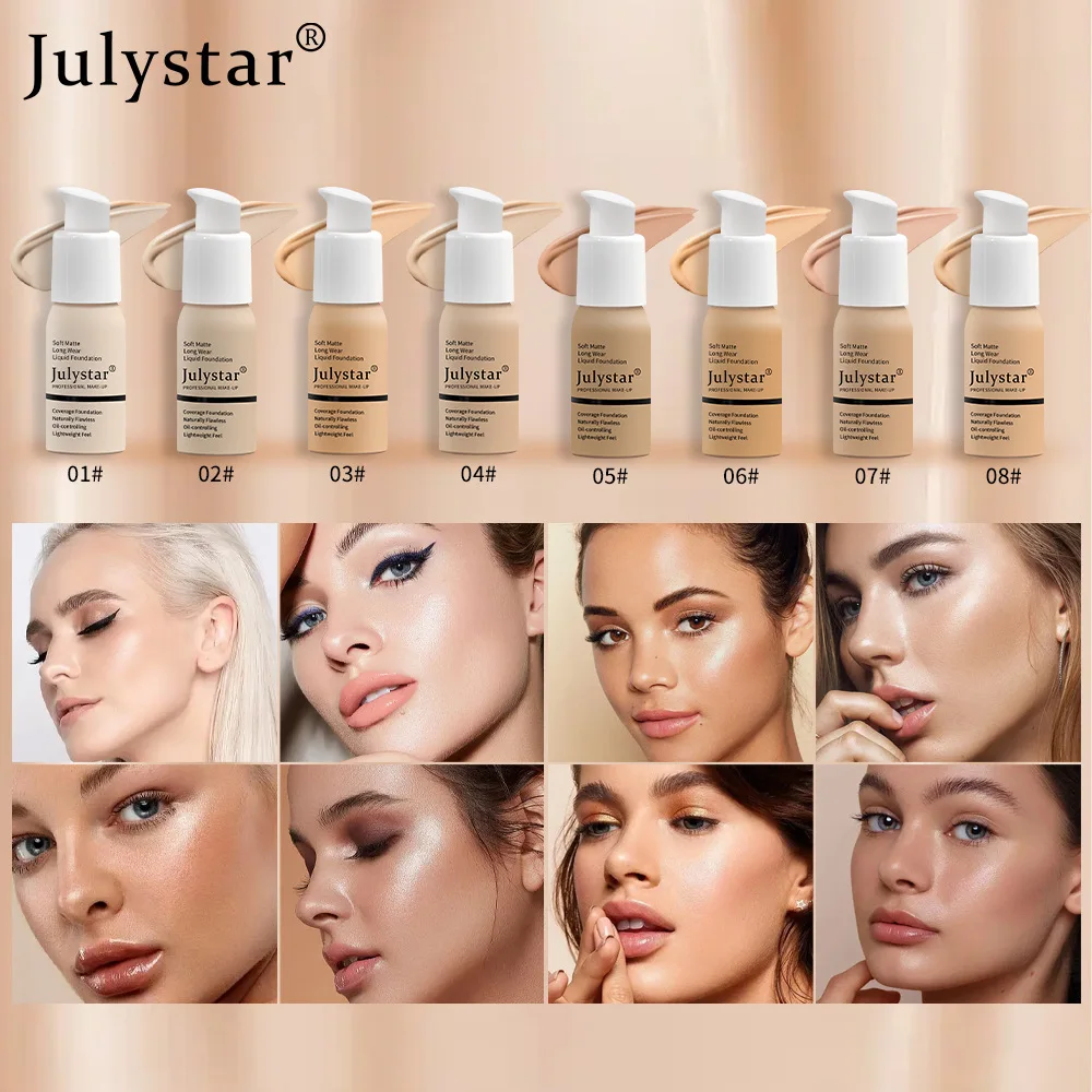 8Color Matte Liquid Foundation Oil Control Concealer Foundation Cream Long-lasting Waterproof Moisturizing Facial Cosmetics 30ml