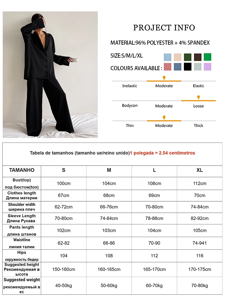 Sexy Low Cut Fashion Pajamas Set For Women Loose Casual Long Sleeve Trouser Suits Solid Satin Silk Female Home Fitted Tops 2-Pce images - 6