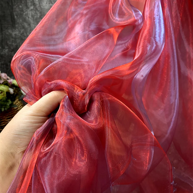 3/5/10m Shiny Iridescent Laser Flashing Magic Color Sheer Organza Designer Fabric Dress Clothing Material By the Meter - купить по