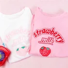 Кавайная Милая Клубничная молочная мультяшная графическая розовая Милая летняя уличная одежда для девушек Повседневный Топ в японском стиле INS Повседневная винтажная женская футболка