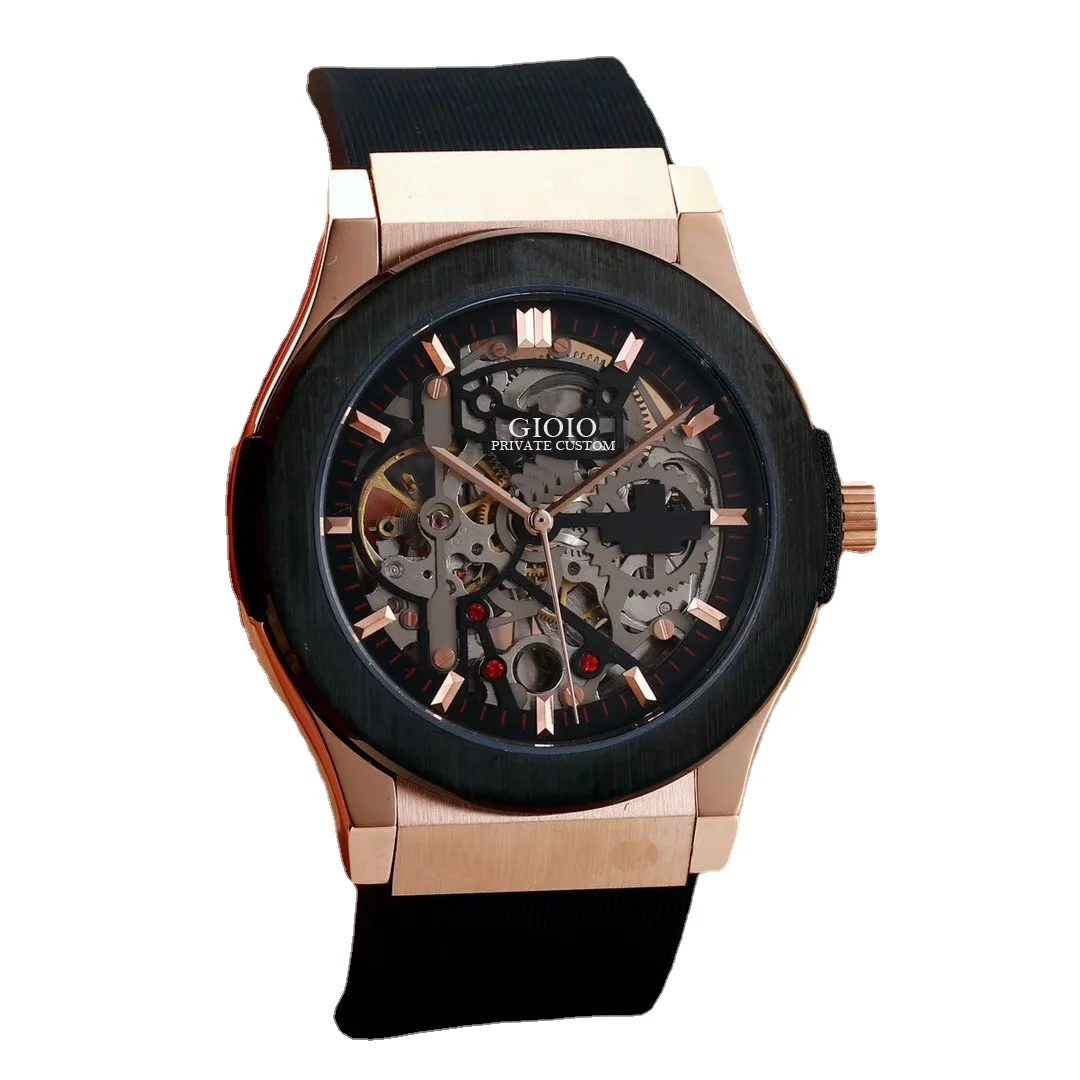 

men automatic mechanical watch black tourbillon leather
