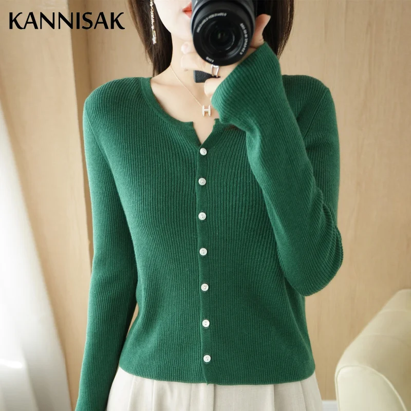 

Spring Autumn Women Cardigans 2023 O-neck Single Breasted Shirt Slim Fit Korean Ladies Sweater Solid Long Sleeve Outerwears