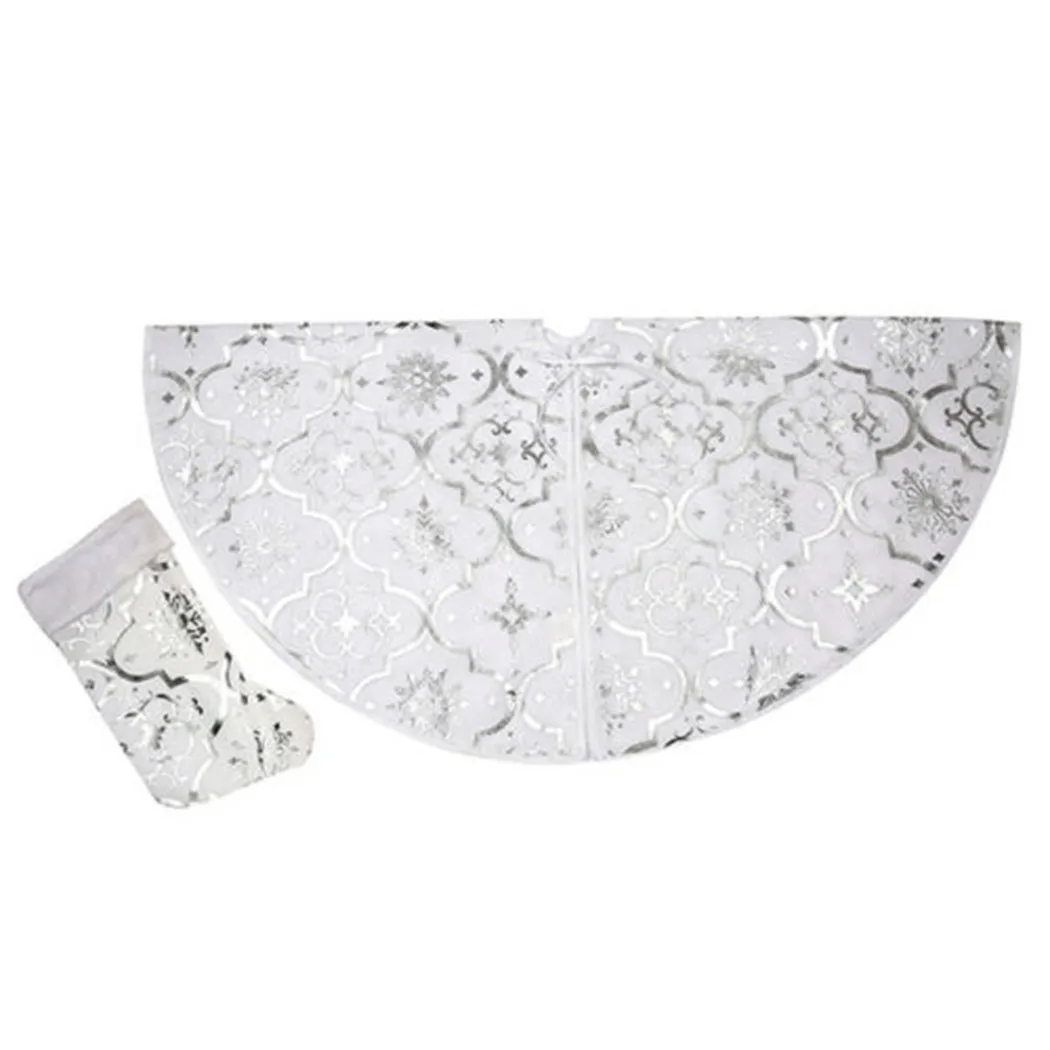 

1pc Christmas Decoration Tree Skirt 120cm Diameter Floor Mat Cover Party Decor Xmas Bauble Gift Ornaments With Sock