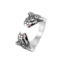 viking snake head ring fashion accessories stainless steel snake head red bead ring mens and womens ring viking jewelry