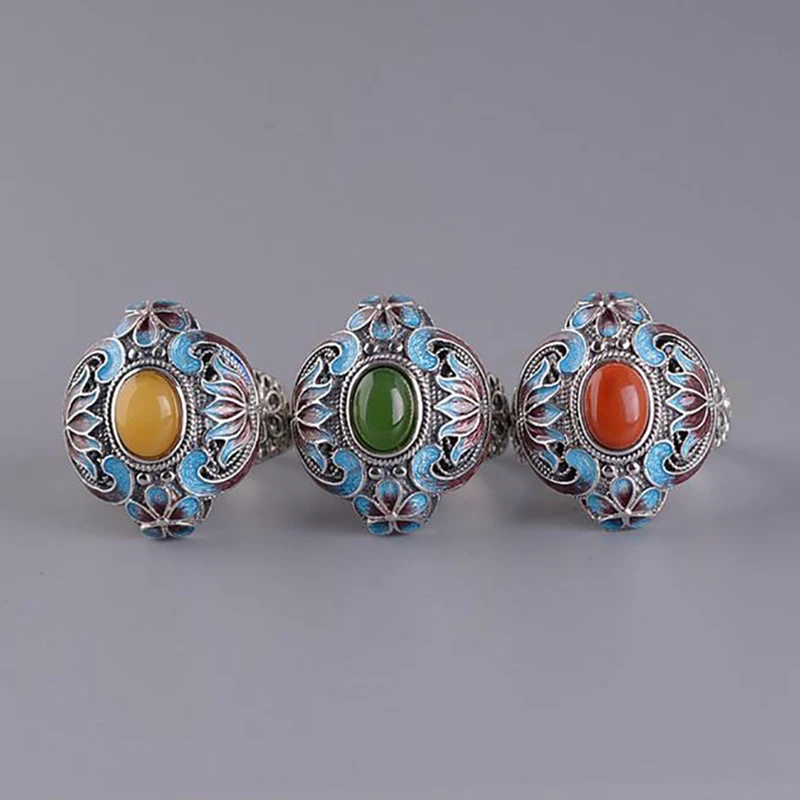 

Женское Открытое кольцо из синей эмали, в китайском стиле