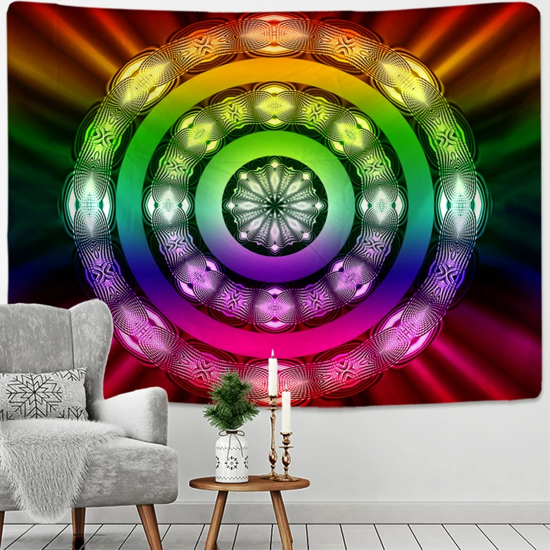 

Сияющий гобелен с мандалой, настенный психоделический Красочный Хиппи тапиз загадочное искусство, богемный стиль, украшение для дома и общежития