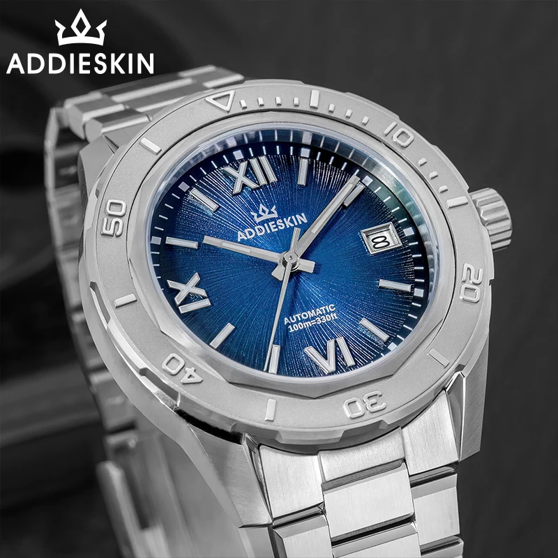Фото Мужские часы для дайвинга Addieskin K002 40 мм, автоматические, водонепроницаемые, с сапфировым стеклом, светящимися стрелками BGW9, черно-серый циферблат №1