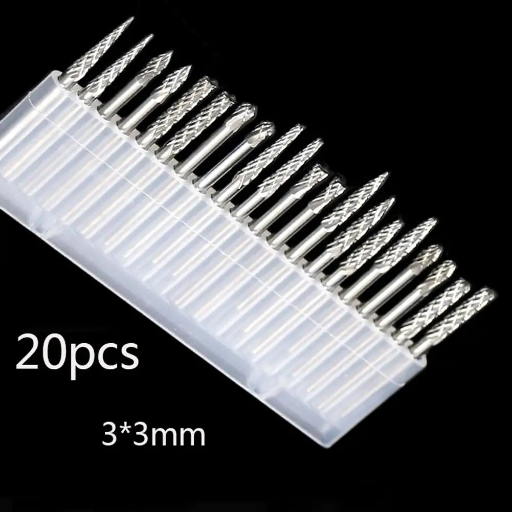 

20 Pcs Tungsten Carbide Milling Cutter File Burring Bit 3mm Shank For Wood Cutting Reamer Tools Carpentry Woodworking Tools