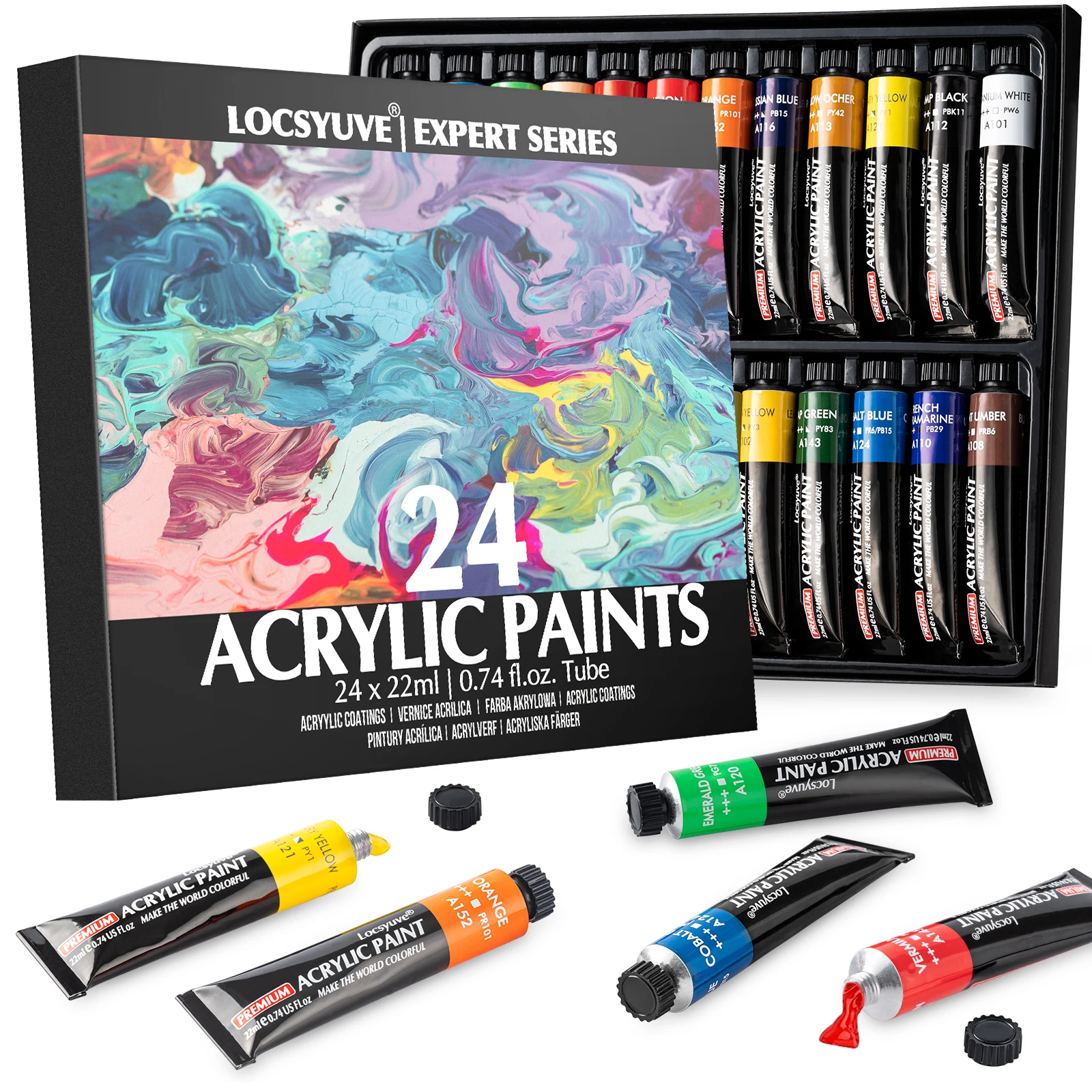 

Locsyuve Acrylic Paint 24 Colors 22ml Tube Acrylic Paint Set, Paint for Fabric, Clothing, Painting, Rich Pigments for Artists