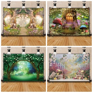 Dreamy Fairytale Backdrop Green Forest Woodland Tree Hole Baby Child Party Portrait Scenic Photo Background For Photo Studio