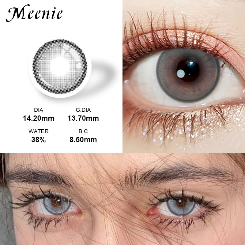 Фото Цветные контактные линзы Meenie Chicago Gray 0.00~-6.00, новые, 2 шт., на 6 месяцев, элегантные цветные линзы №4