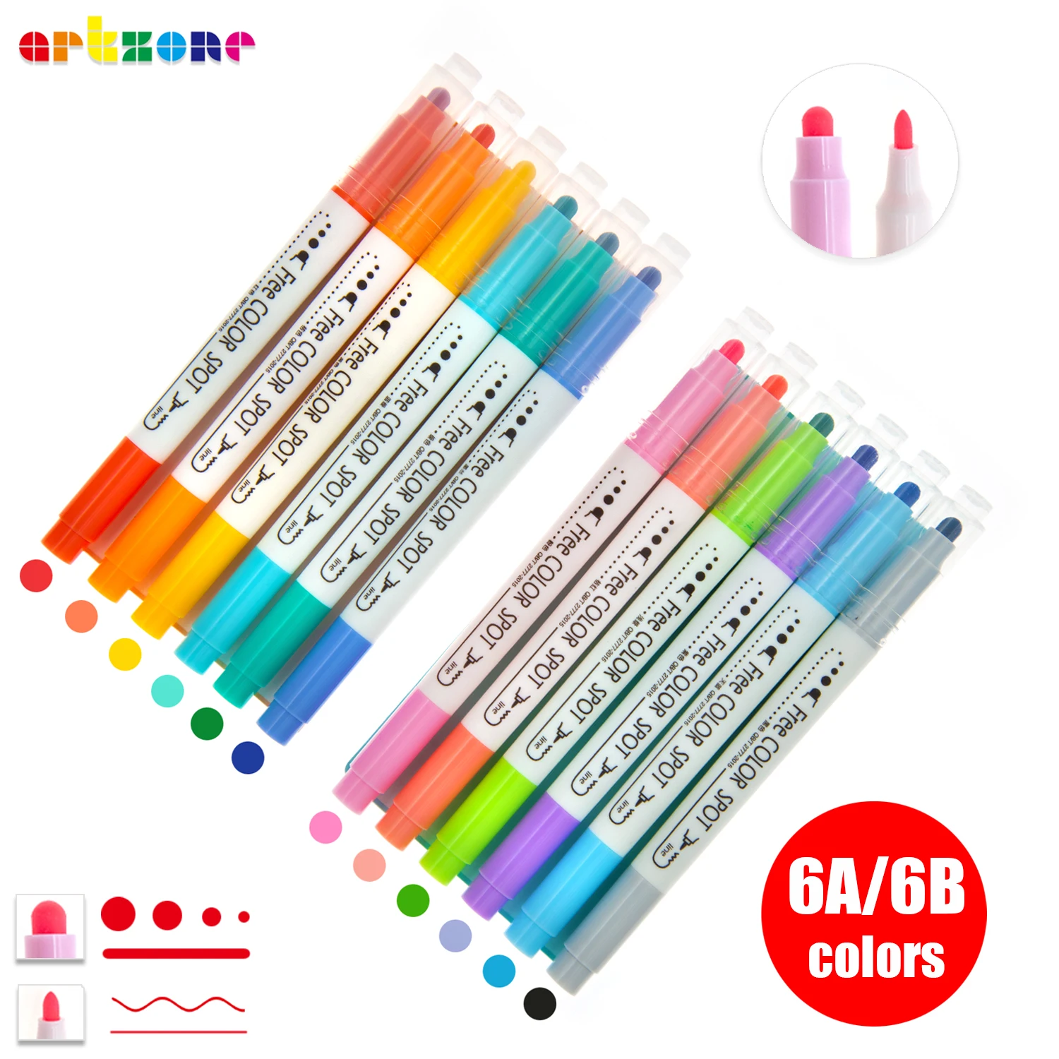 

6 Colors Highlighter Set Dual Tip Round Dot Pen Novelty Colored Dot Painting Color Markers Hand Account Journal Planner Pens