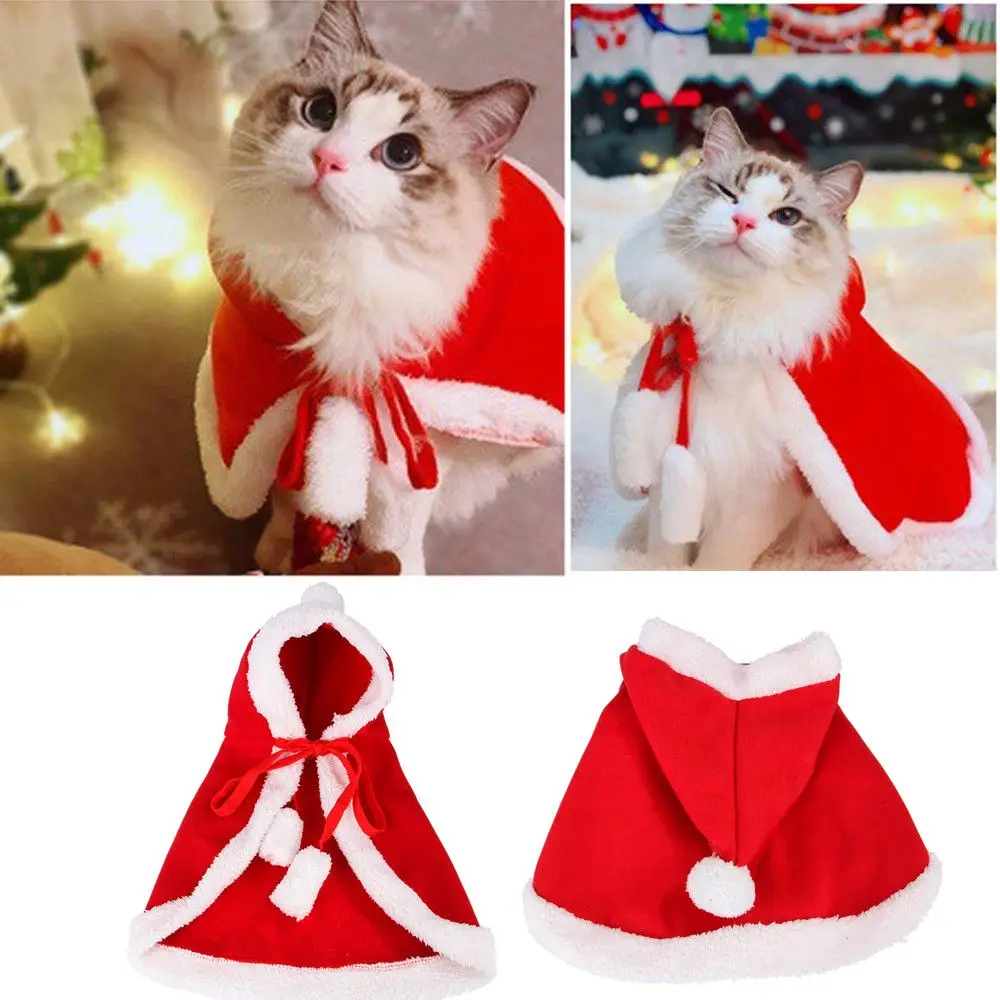 

Cat Costume Santa Cosplay Funny Transformed Cat/Dog Pet Christmas Cape Dress Up Clothes Red Scarf Cap Cloak Photo Props Decor