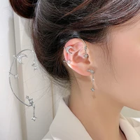 silver plated metal stars moon ear clips without piercing for women sparkling zircon ear cuff clip earrings wedding jewelry gift