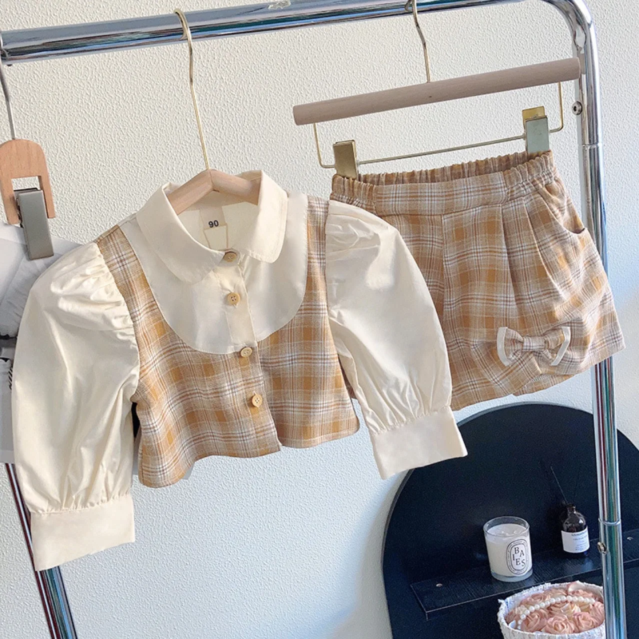 

Children Clothes Set 2023 New Spring Fall Summer Girls Long Sleeve Suit Fashion Plaid Coat+Shorts Sets Kids Girl Sweet Clothing