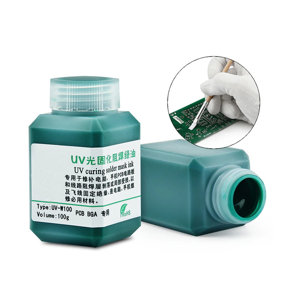 

100g UV Green Oil Solder Mask Ink Prevent Corrosive Arcing Solder Paste Flux BGA PCB SMD Circuit Board Solder Welding Fluxes