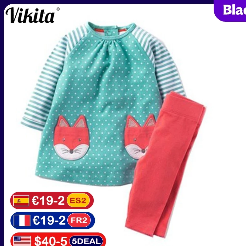 

VIKITA Girls Clothes Fall Long Sleeved Cartoon Sweatshirt Tops + Pants 2PCS Outfit Children Infant Clothing Kids Casual Suits