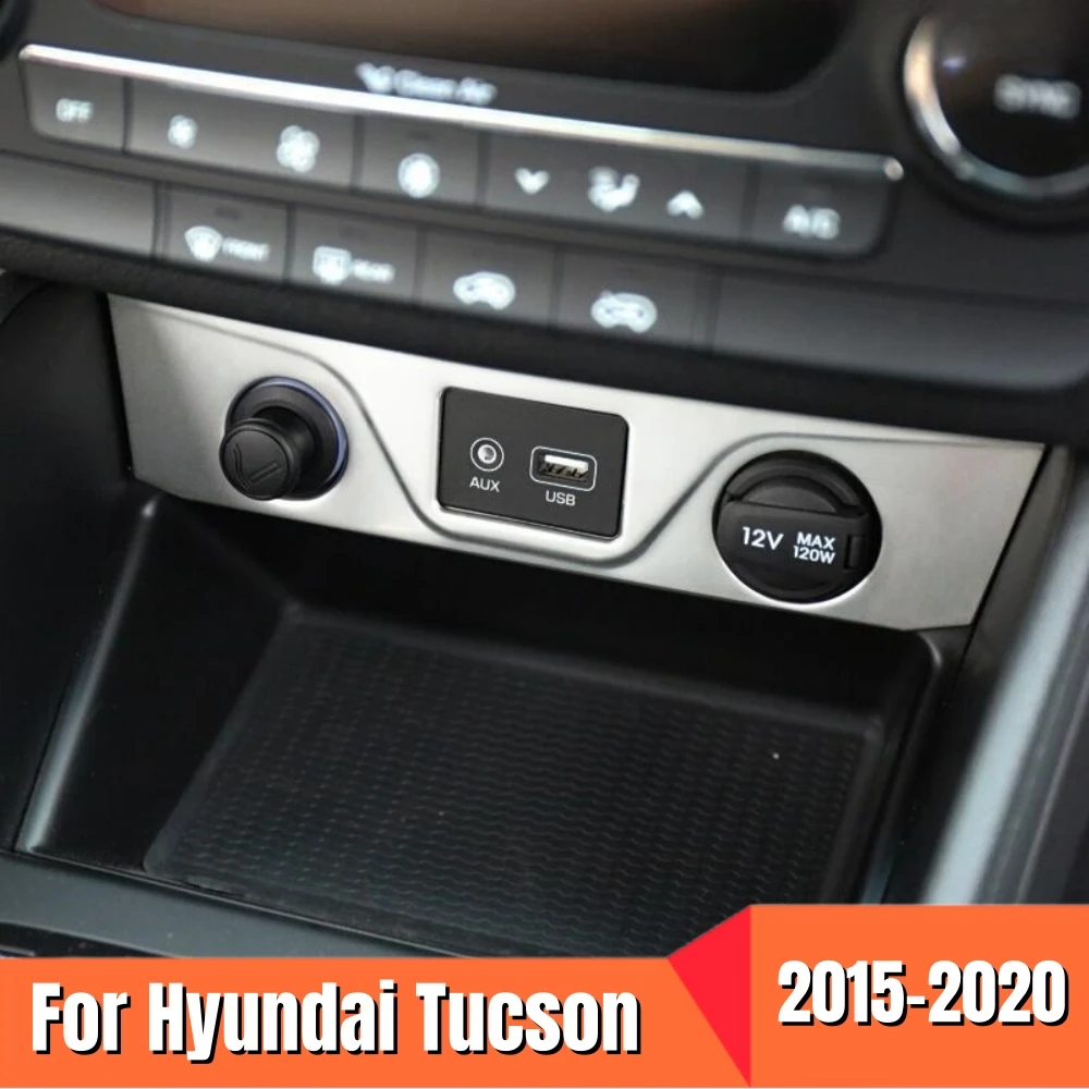 

Для Hyundai Tucson 2015-2020 центральная консоль из нержавеющей стали прикуриватель AUX USB крышка панели отделка автомобильные аксессуары Стайлинг