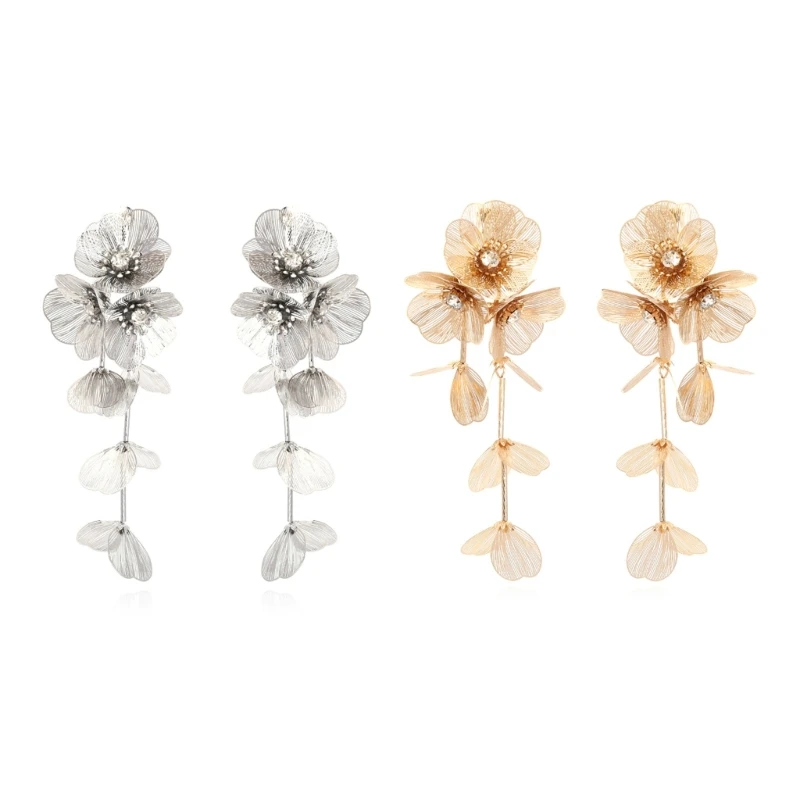 

Flower Tassel Earrings Temperament Golden Silver Dangle Earrings Jewelry 264E
