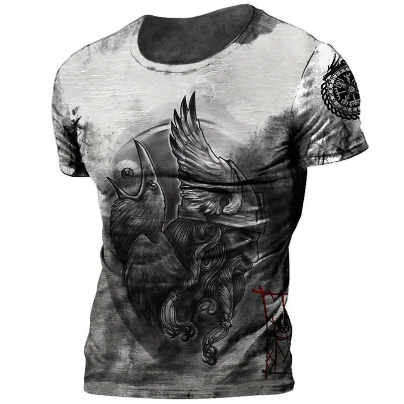 

Retro Viking T Shirt For Men 3d Viking Tattoo Print Short Sleeve Tops Tee S Oversized Casual Loose Clothing Street Sweatshirt