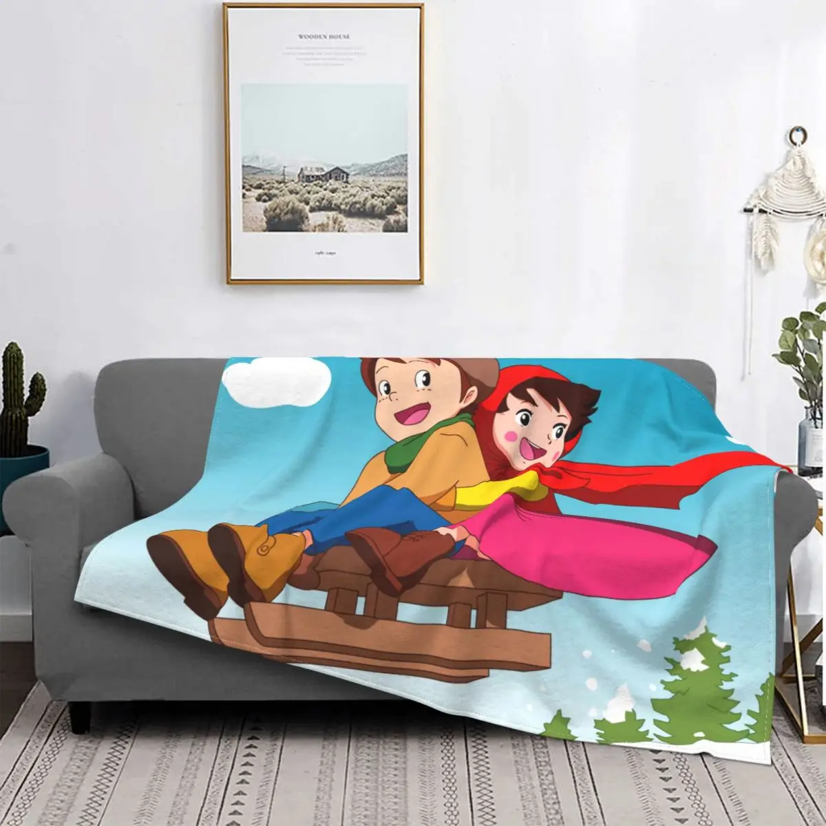 

Happy Heidi And Peter Ski Blankets Breathable Soft Flannel Autumn Cartoon Alps Girl Anime Throw Blanket for Sofa Outdoor Bed
