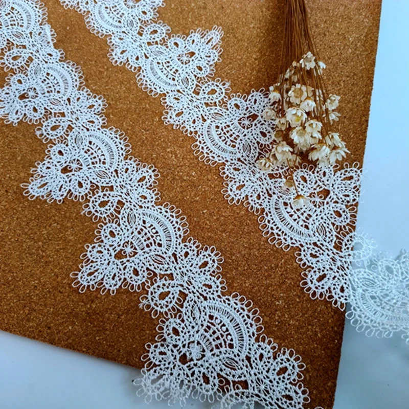 2 ярда белая Цветочная вышивка кружевная отделка ткань для свадебного платья
