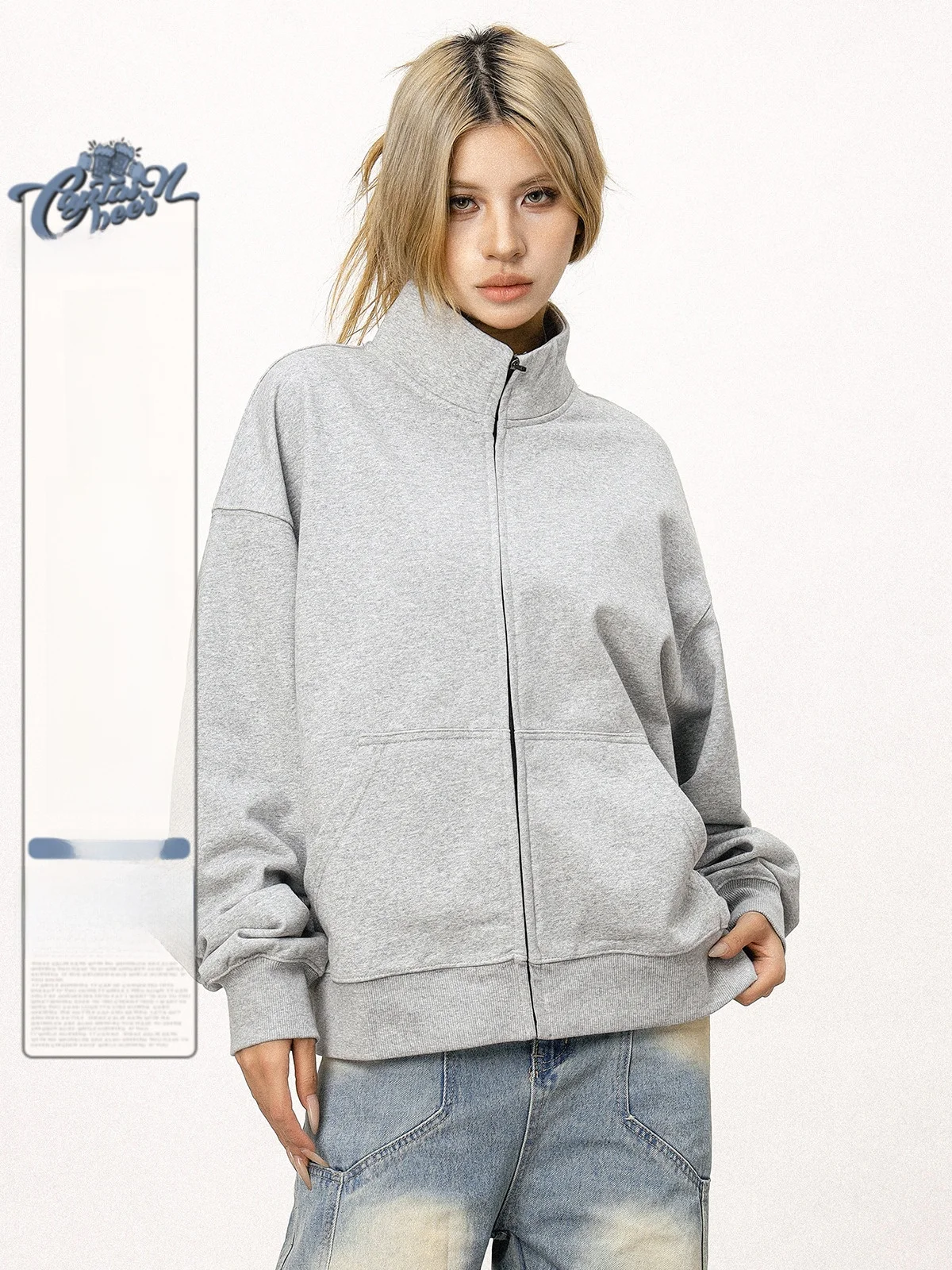 C Captainbeer Американская винтажная серая толстовка с капюшоном Верхняя одежда для