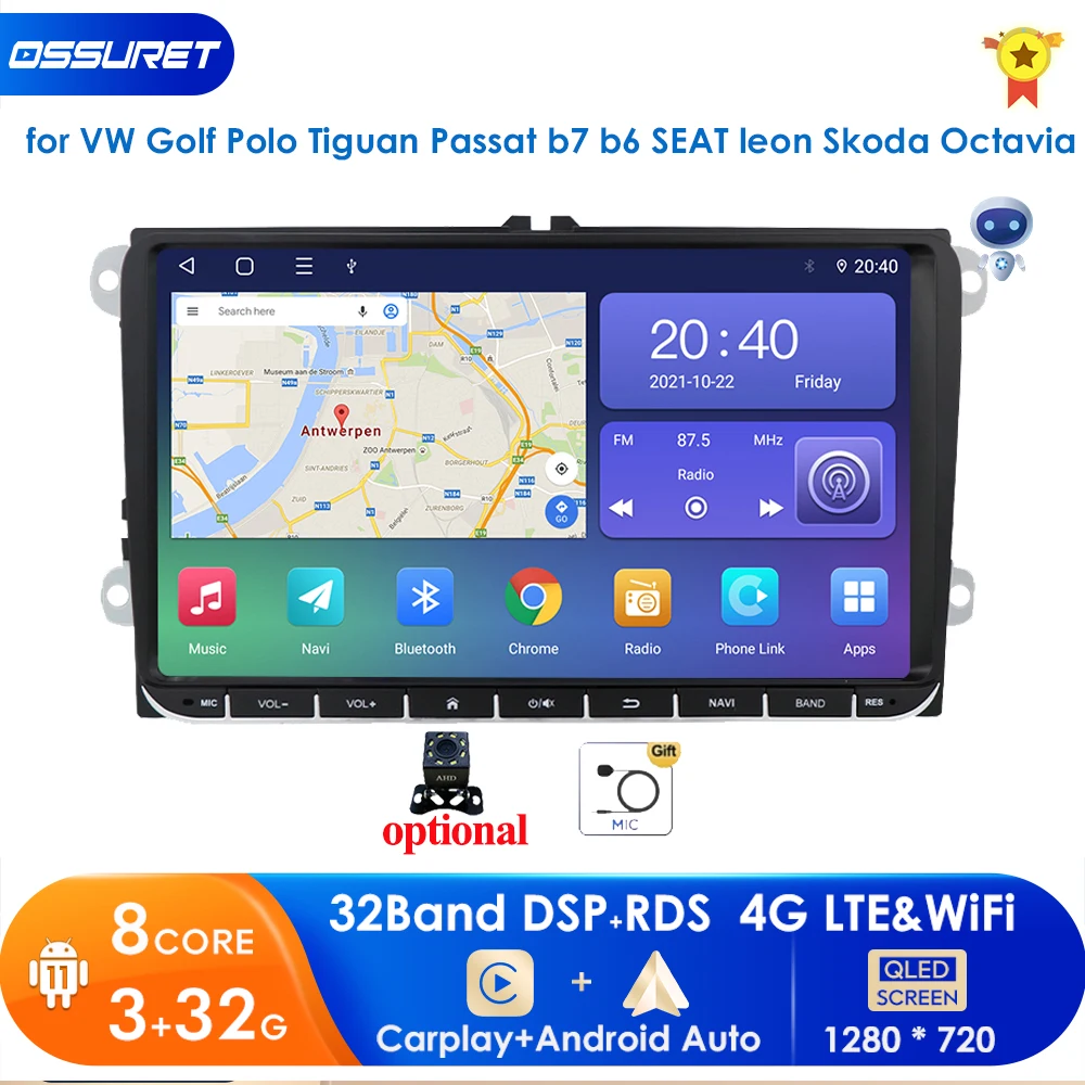 

Автомобильный мультимедийный плеер для VW, мультимедийный плеер на Android, с GPS, для Volkswagen Golf, Polo, Tiguan, Passat B7, B6, SEAT Leon, Skoda 3G + 32 ГБ, типоразмер 2DIN