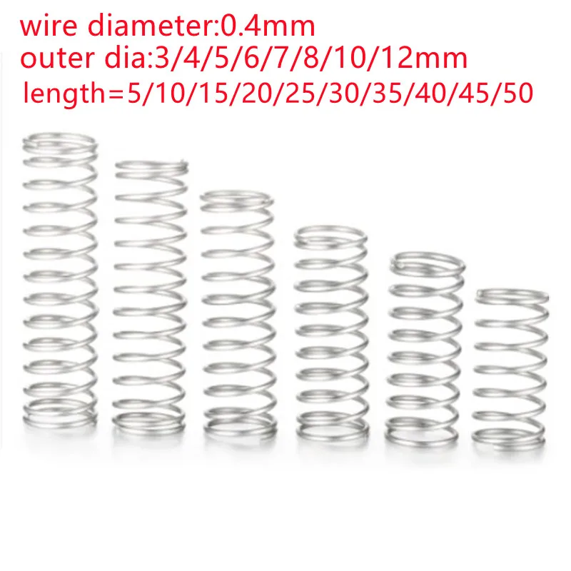 

10/20pcs/lot wire diameter 0.4mm Stainless Steel Micro Small Compression spring OD 2mm/3mm/4mm/5mm/6mm length 5mm to 50mm