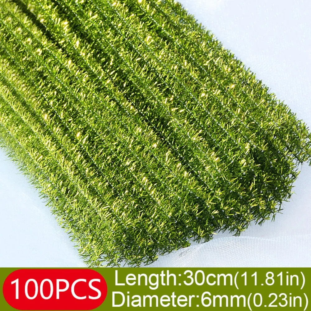 

100 шт. новые 30-сантиметровые блестящие стебли из синели, торсионный бар, шерстяной верх, стебли с мишурой, рождественское ремесло