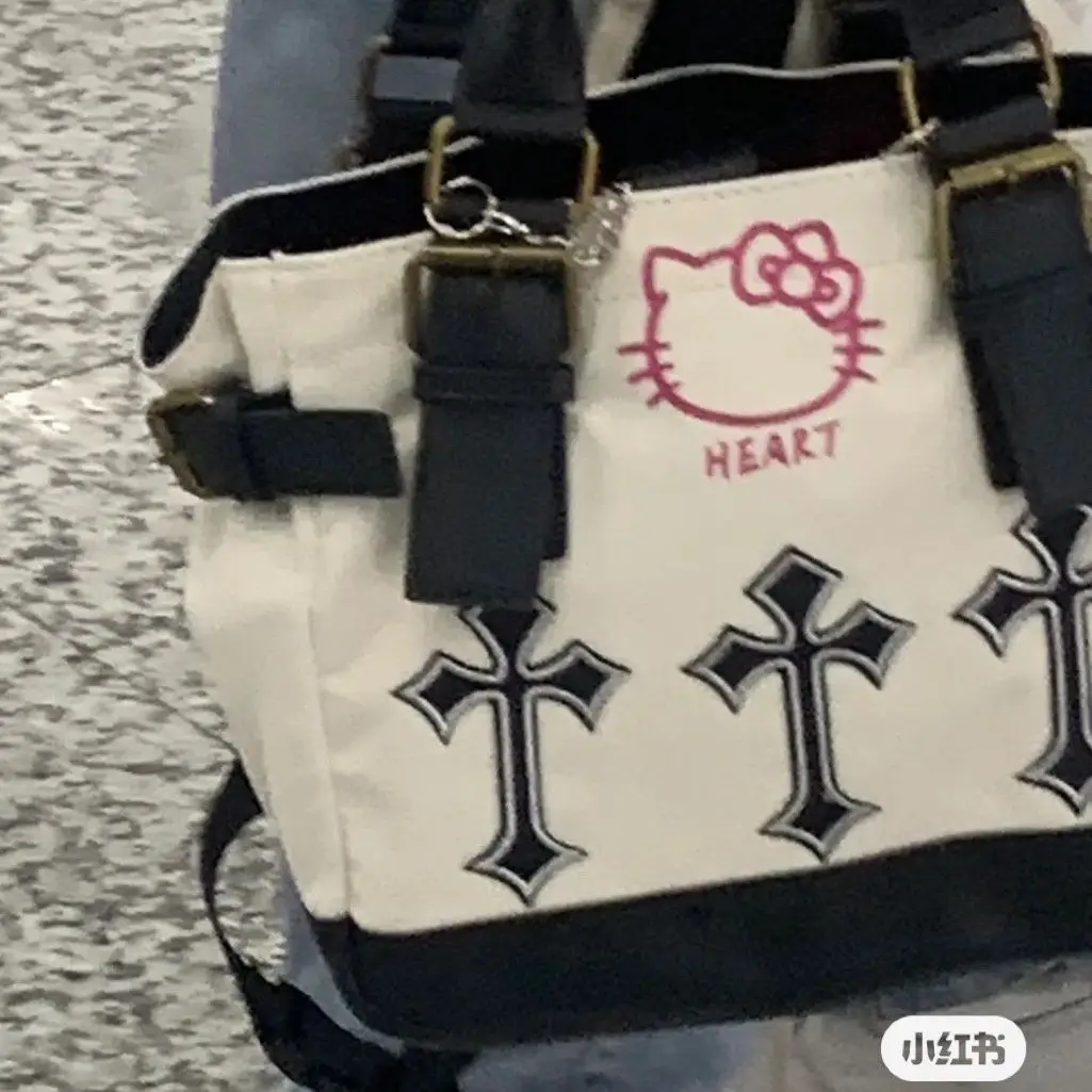 

Kawaii Sanrio Hello kitty bags Vintage Harajuku Cross Tote Bag Y2k Material Strip Hot Girls Portable Messenger handBags Canvas