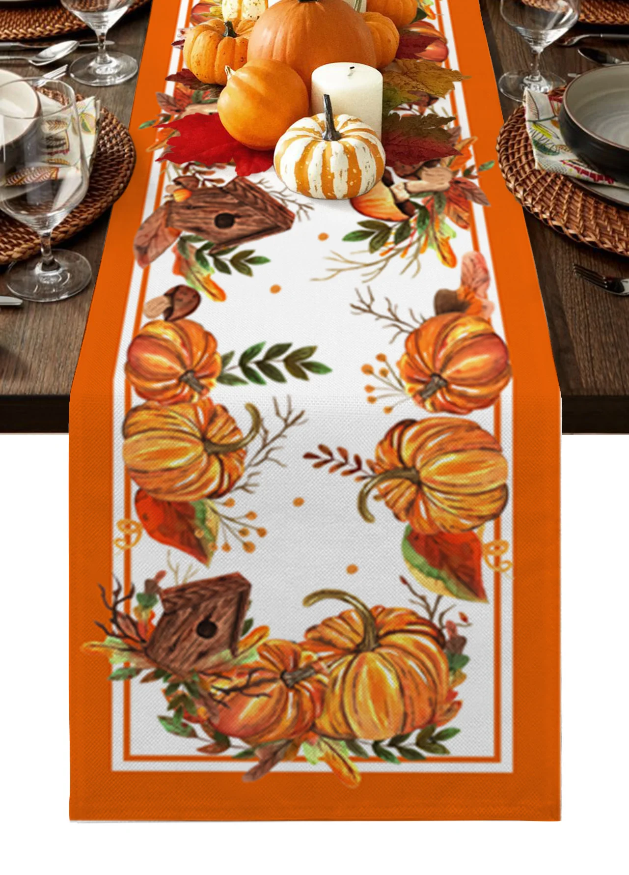 

Праздничная настольная скатерть с принтом в виде листа тыквы фермы на День Благодарения