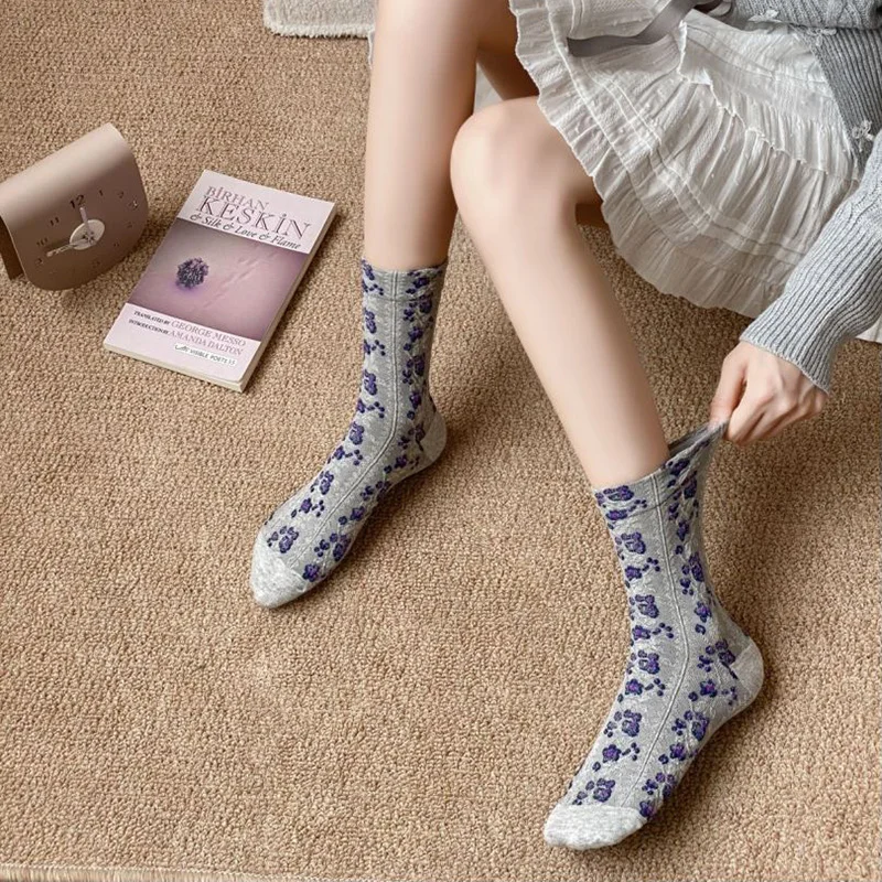 Носки женские зимние в ретро стиле жаккардовые пушистые с 3D рисунком этническом