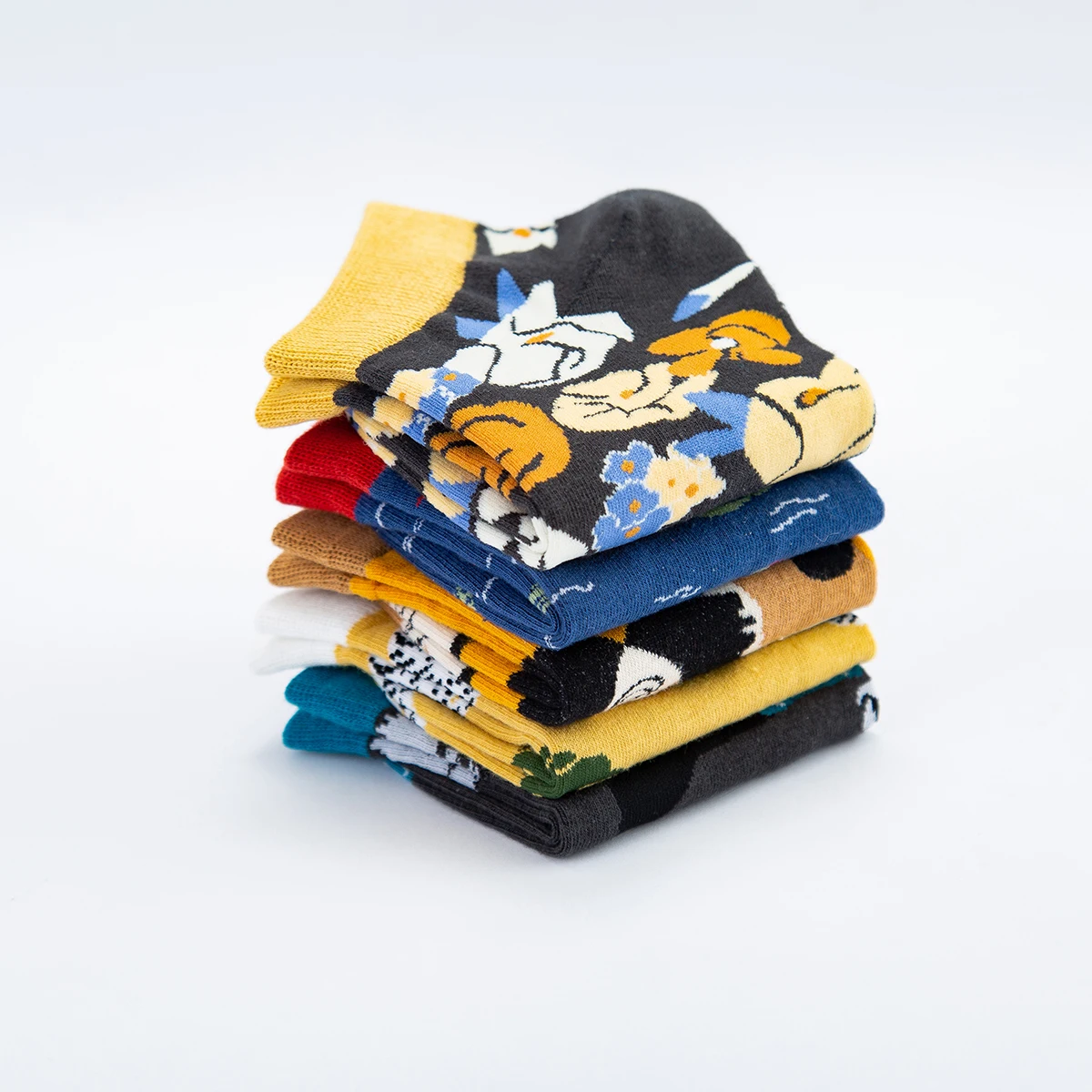 5 Pairs New Fashion Men and Women Short Cartoon Cotton Socks Novelty Graffiti Flowers Women Funny Causal Boat Socks