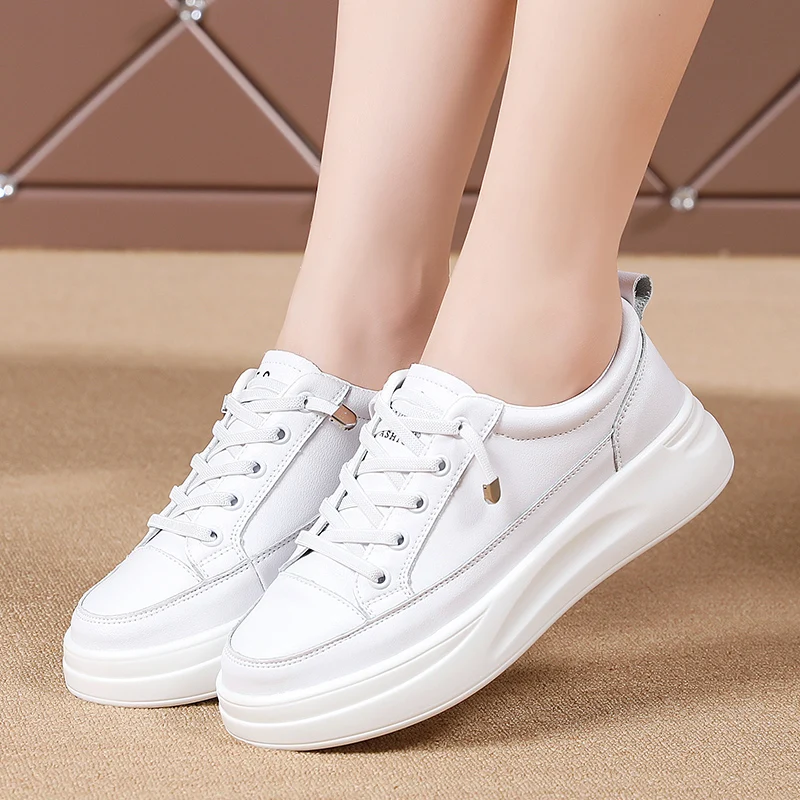 Big Size Women Sneakers Autumn Leather Light White Sneaker Female Platform Vulcanized Shoes Spring Casual Breathable Sports Shoe