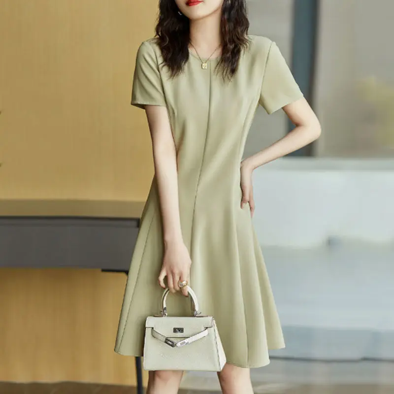 

COIGARSAM Women's Summer Dress 2022 New Fashion Short Sleeve High Waist Light Green Dresses Dropshipping