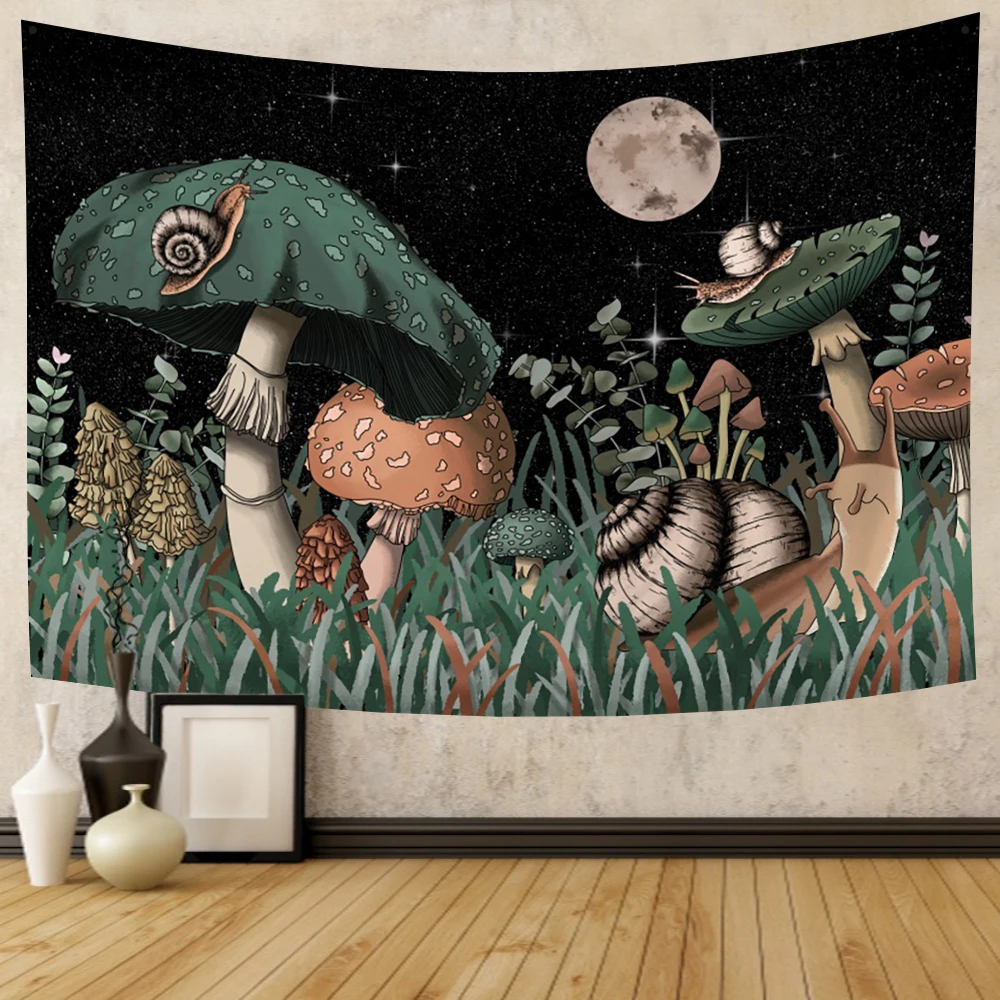 

Psychedelic Mushroom Tapestry Wall Hanging Starry Night Moon Trippy Tapestry Art for Bedroom Living Room Dorm Home Decor