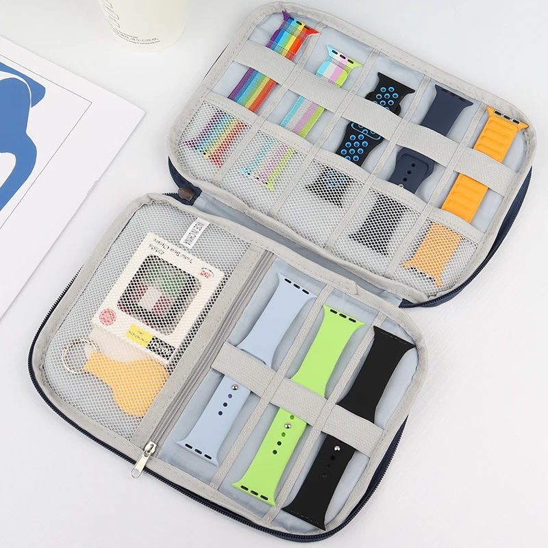 Multifunction Portable Watch Strap Organizer Watch Band Box Storage Bag Watchband Holder Watch Travel Case Pouch Gray Black