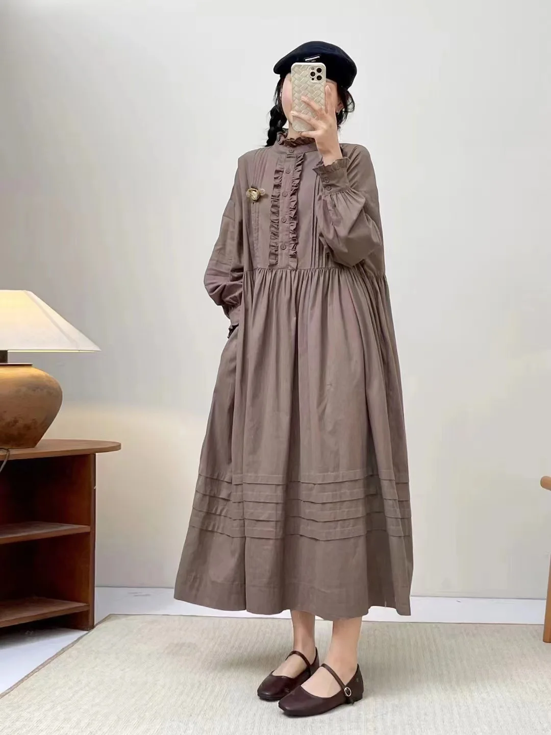 Новые летние хлопковые платья с длинными рукавами женское однотонное платье Mori